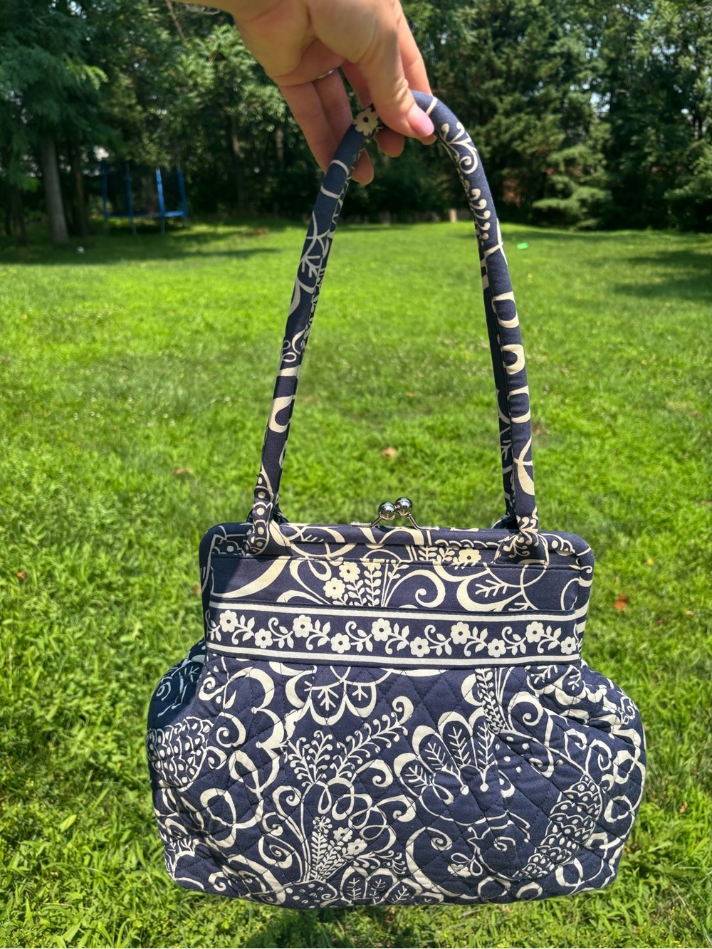 Vera Bradley Quilted Navy Floral Frame-Top Shoulder Bag